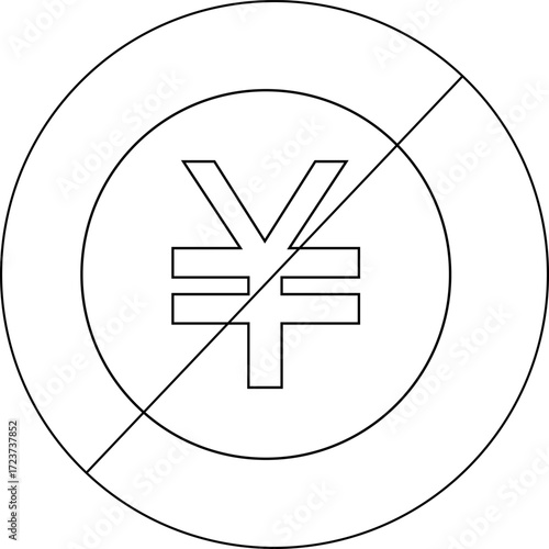 sketch of prohibited icon and yen coin icon