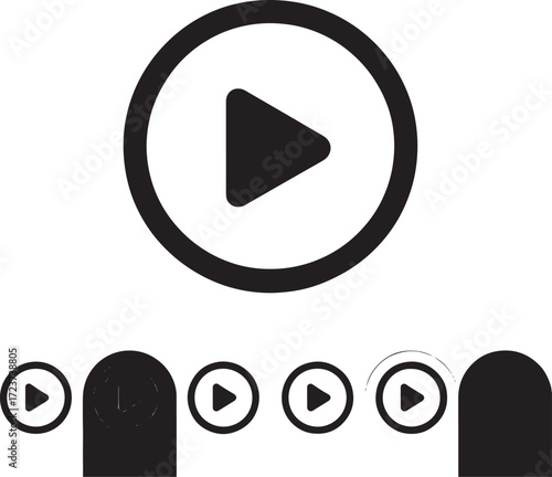Collection of play button icons in various sizes and styles video music