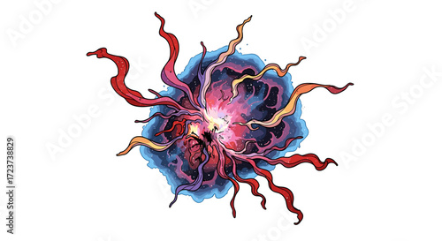 Exploding Nebula Space Burst, Colorful Celestial Abstract Art Illustration