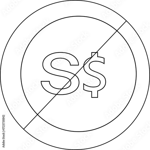sketch of prohibited icon and Singapore dollar coin icon