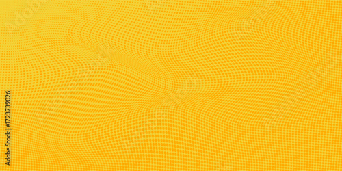 Yellow halftone pattern. Retro comic gradient background. Bright orange pixelated dotted texture overlay. 