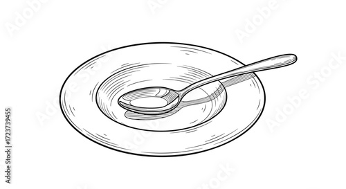 Elegant Spoon Resting on a Simple Plate, a Clean Artwork