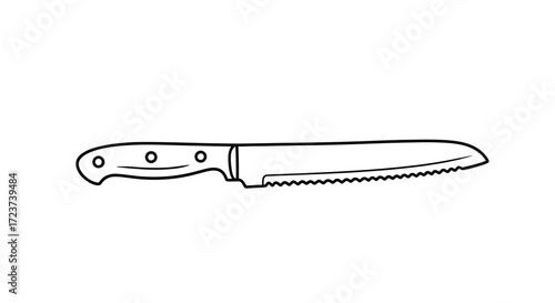 Serrated Knife Icon with Black Outline on Clean White Background