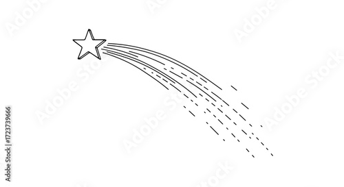 Stylish shooting star illustration with trail in minimalist black lines