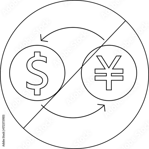 icon sketch is prohibited and convert dollar coin icon to yen coin