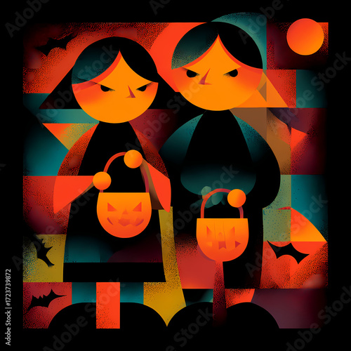 Geometric Halloween Trick-or-Treaters