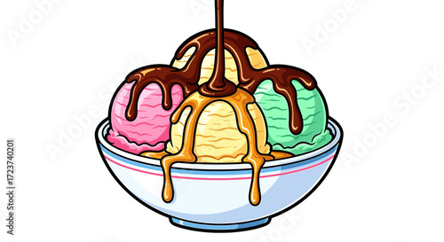 Colorful Ice Cream Sundae with Delicious Toppings on White Background