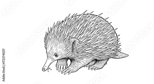 Echidna Illustration in Black and White with Fine Line Detail