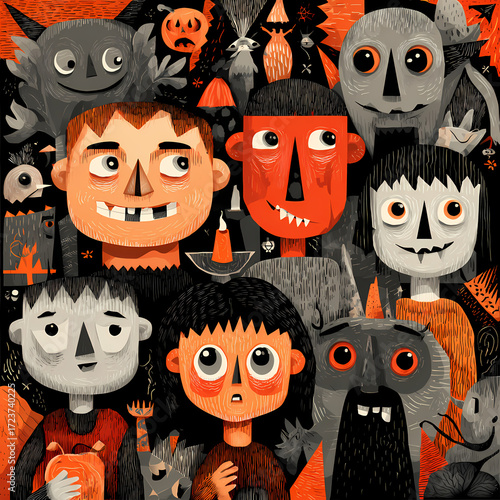Halloween Children and Monsters Illustration