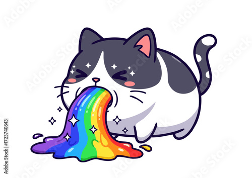 Cute Cartoon Cat Vomiting a Rainbow.