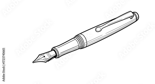 Elegant fountain pen illustration on white background, outlined in black