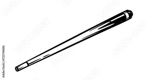 Stylized monochrome illustration of a billiard cue on a white background