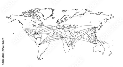 Global Network: A World Map Depicting Interconnected Routes and Destinations