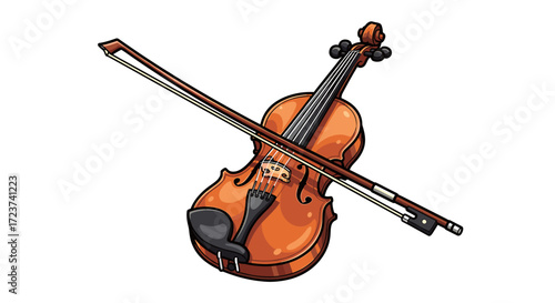 Elegant Violin Artwork with Bow on White Background for Stock Imagery