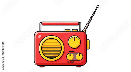 Retro Red Radio: A Nostalgic Cartoon Illustration on White