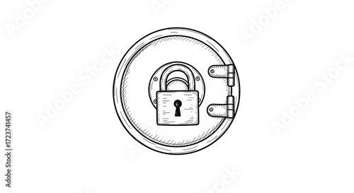 Detailed Hatch Sketch with Padlock and Hinged Door Design