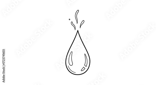 Minimalist Outline of a Water Droplet with Splashes on Top