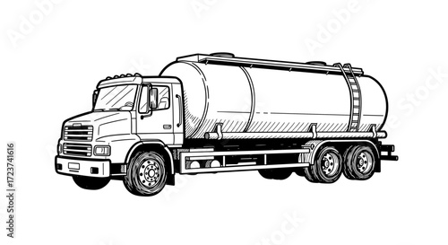 Detailed line art of a tank truck isolated on white.