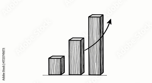 Upward trending chart with black bars and arrow indicating growth