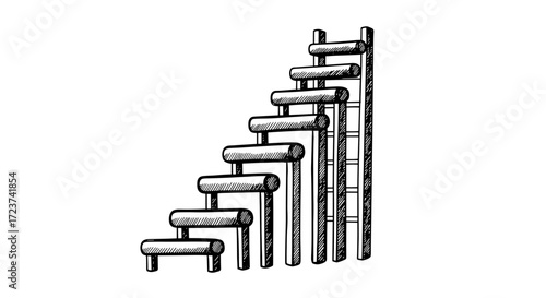 Stairway Sketch: Hand-Drawn Illustration of Gradual Steps and Ladder Structure