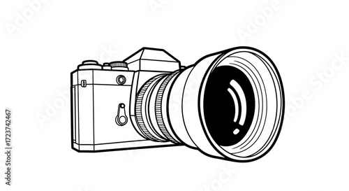 Classic Film Camera Illustration With a Detailed Lens and Retro Feel