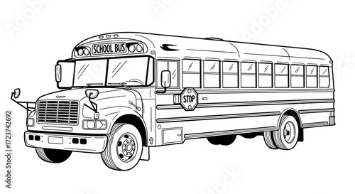 Black and White School Bus Illustration on White Background