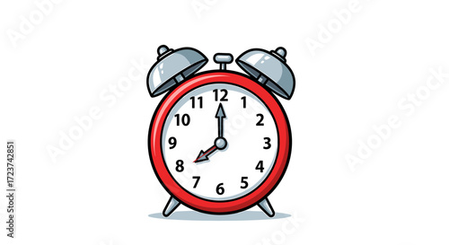 Classic Red Alarm Clock Illustration on a Clean White Background