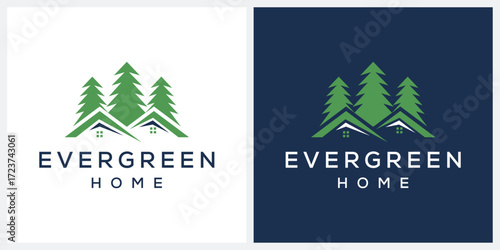 traditional wooden forest house, villa wooden cottage with pine trees for rural holiday logo design vector