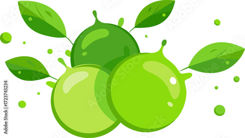 Ripe vector illustrations of a fresh apple, a green pear, and an apple with leaves on a white background