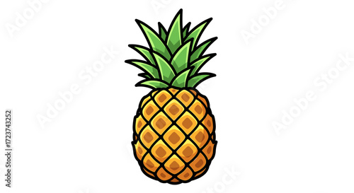 Cartoon Pineapple Illustration Featuring Green Leaves and Golden Rind