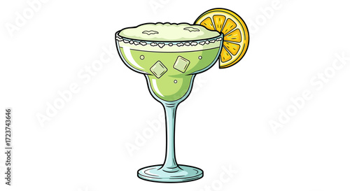 Cartoon Margarita Illustration with Lemon Slice Isolated on White Background