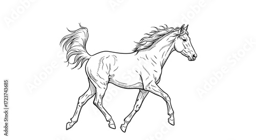 Elegant horse illustration running with black lines on white background
