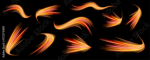 Digital speed motion effect with flowing orange neon lines and swirling patterns. The image feels alive with motion, heat, and futuristic energy. A great fit for tech-related visuals.