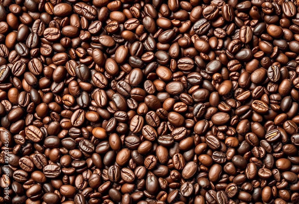 Fototapeta premium Intricate geometric pattern formed by coffee beans, arrangement, repetition