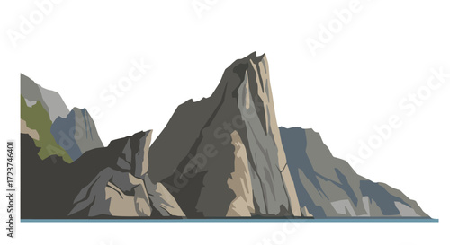 Rugged Mountain Range with Jagged Peaks and Water.
