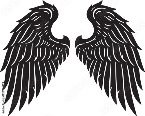 Stylized Black Wings Vector Illustration - Angelic Freedom Symbol