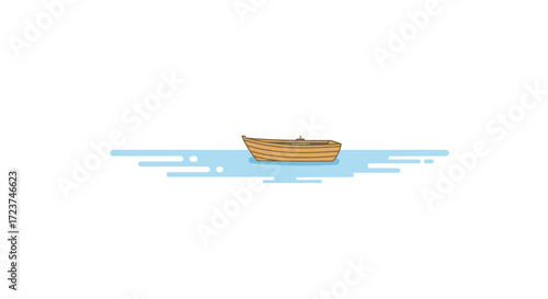 Simple Wooden Rowboat on Water Illustration.