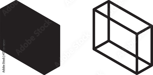Solid Hexagonal Prism Icon Next to Outline Hexagonal Prism Icon symbol shape