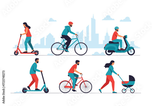 People using different modes of transport for their commute.