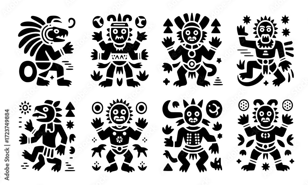 Fototapeta premium “Mayan Mythology Character Silhouette Vector, Ancient Mayan Legends”
