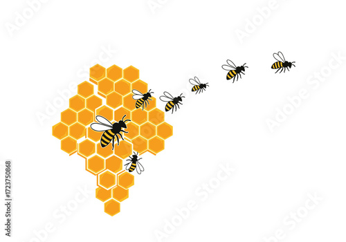 Honeybees working together on a honeycomb structure.