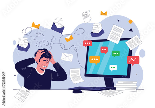 Overwhelmed by the constant flow of digital communication and paperwork at work.