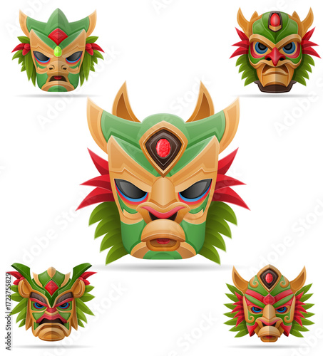 tiki mask ancient tropical totem head face idol made of wood cartoon stock vector illustration isolated on white background