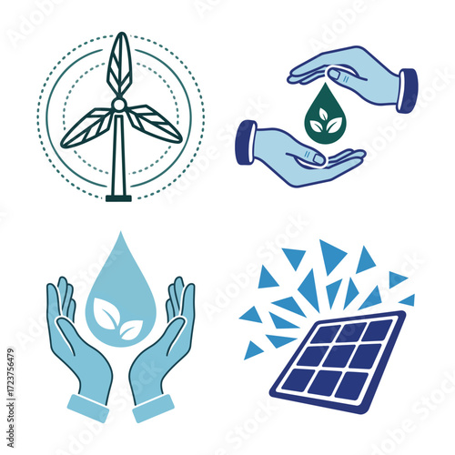 Vector art of renewable energy sources icons for green energy concept