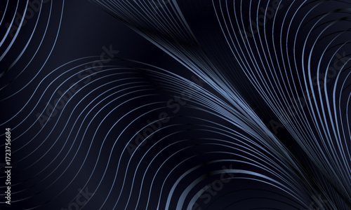 Abstract luxury background with flowing metallic curved lines. Dynamic dark blue texture design for a premium cover or banner