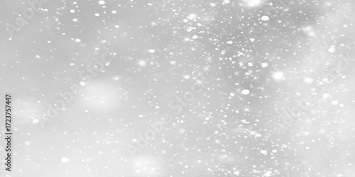 glowing abstract randomized Realistic falling snow with snowflakes and clouds, white snowflakes falling softly, winter season landscape, frosty cold weather, dreamy festive holiday atmosphere.