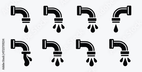Vector Set of Water Tap Icon Design Collection with Dripping Water