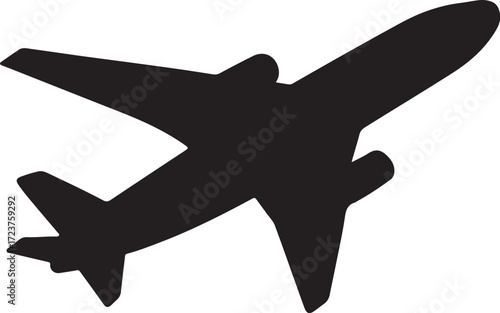 PrintSilhouette of a commercial airplane in flight against a white background