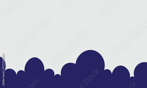 Dark navy cloud silhouette at the bottom with a light gray sky background, symbolizing storm, night, weather, darkness, and abstract atmosphere in a minimalist modern graphic illustration style.