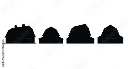 Four silhouette farm buildings and barns for rural countryside architecture collection vector